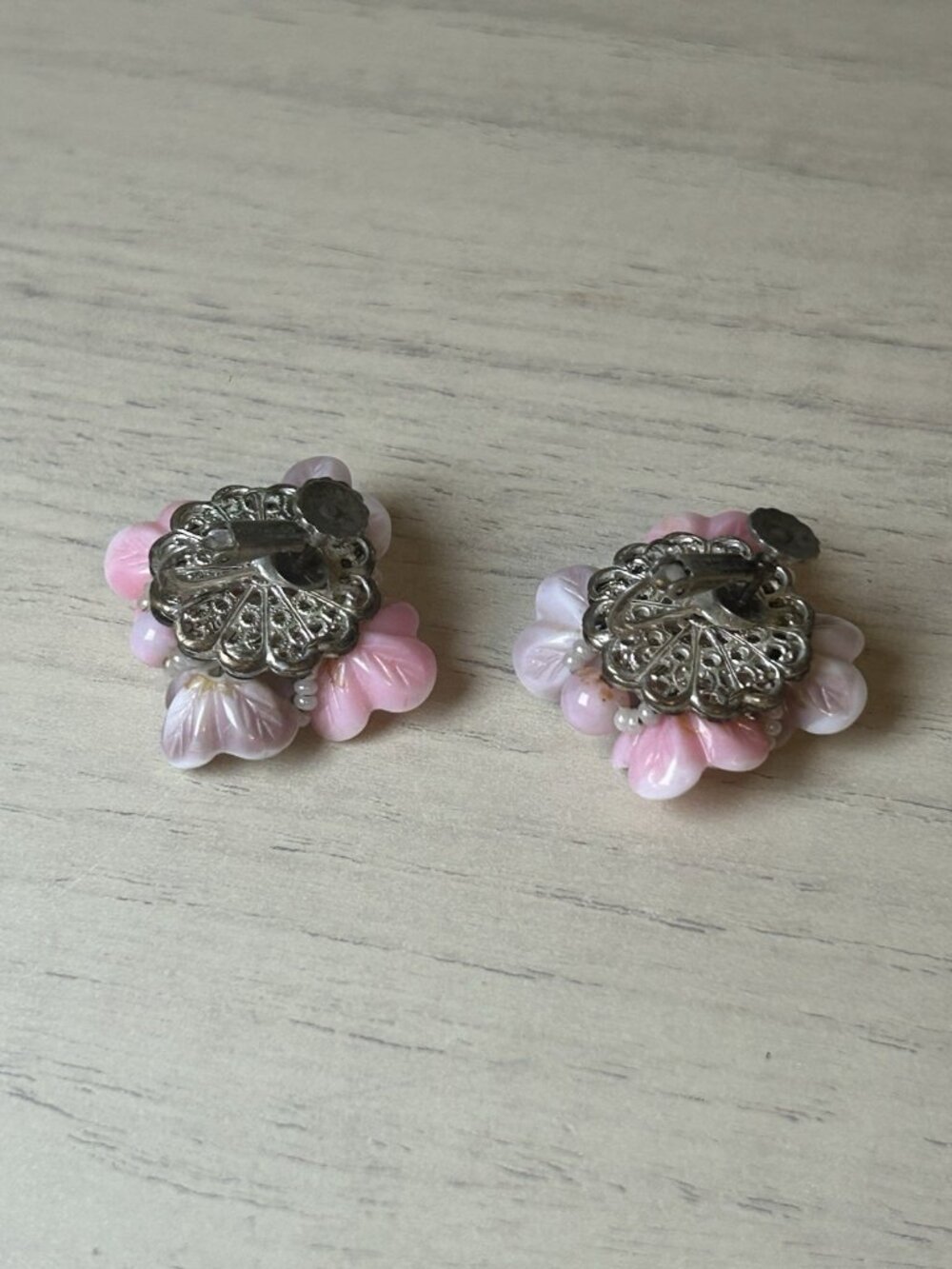 miriam haskell earrings pink Purple flower shell Clip on Vintage Flowers Floral - Picture 10 of 10
